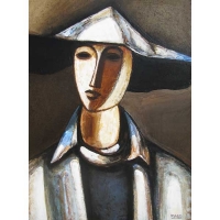 "Homme au chapeau conique" - Acrylique sur panneau - 15"x12" - 2015